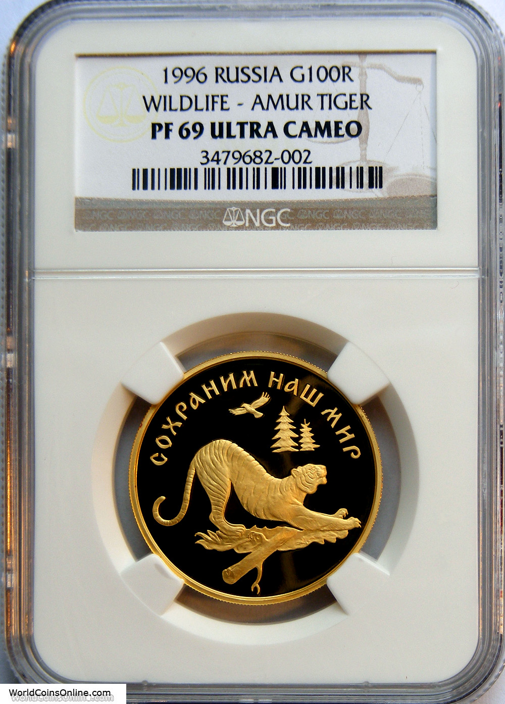 RUSSIA 1996 GOLD 100 RUBLES, AMUR TIGER, NGC PR 69UCAM  